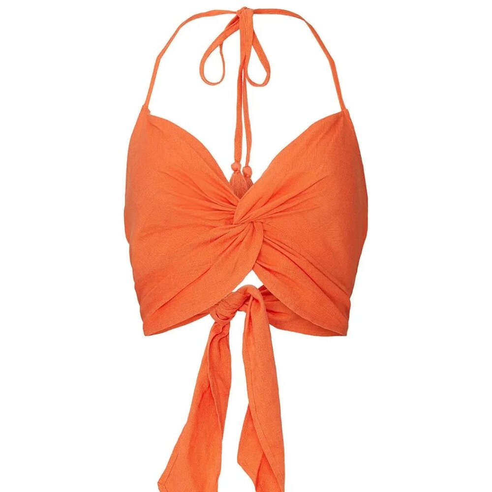 Orange Halter Tie Crop Top, XS